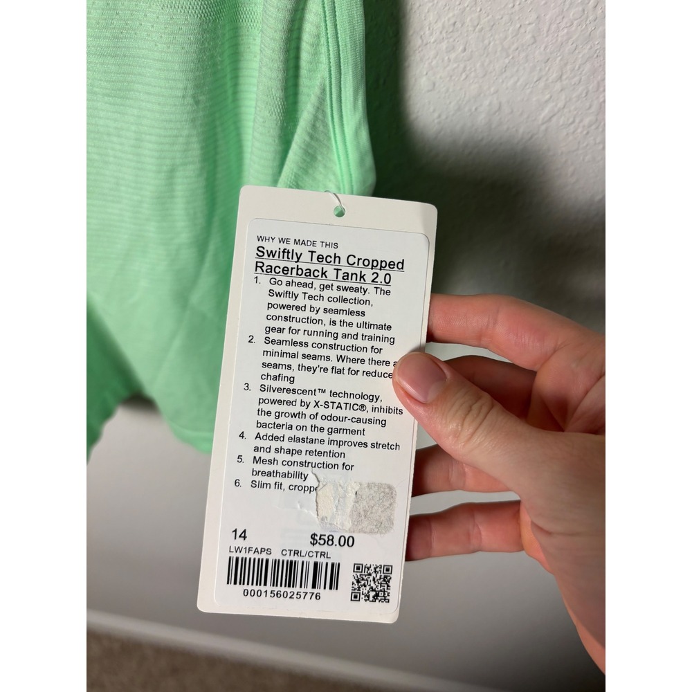 Lululemon Swiftly Tech Cropped Racerback Tank Top 2.0 Citra Lime W1FAPS Size 14 - Picture 2 of 5